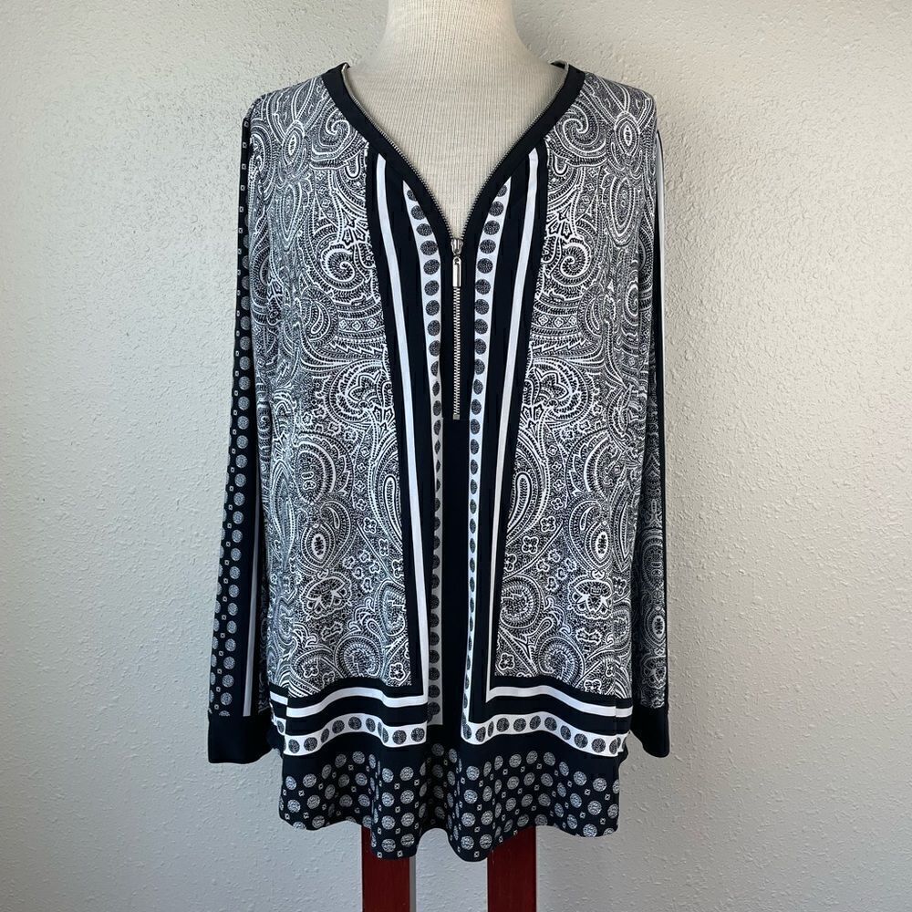 INC International Concepts Half Zip Blouse Top Size 0X EUC